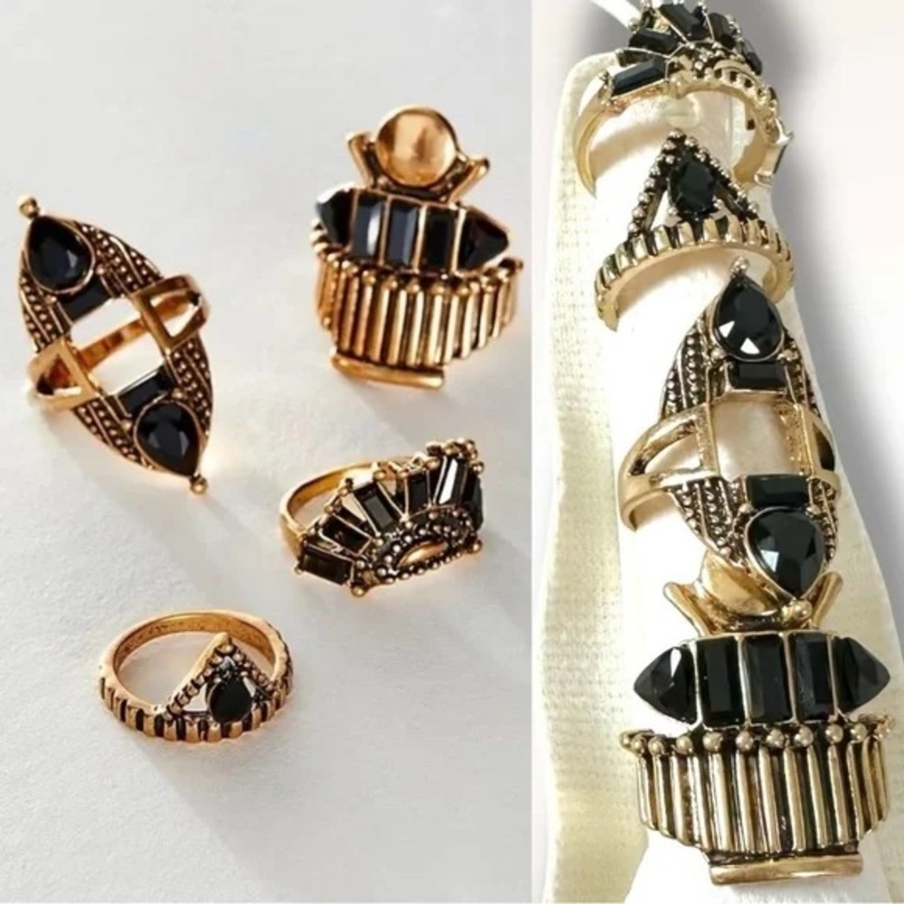 Free People Gold and Black Statement Rings